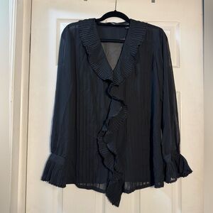 Express Sheer Ruffle Blouse Black Pleated Romantic Top NWT